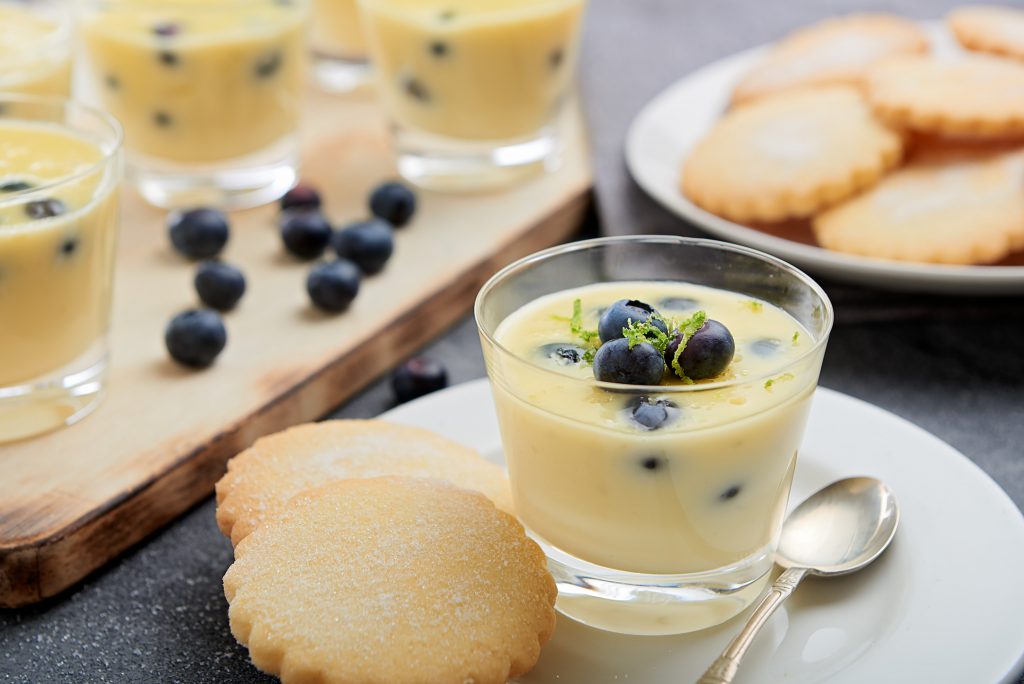 Gluten-Free chef Lime and blueberry posset.